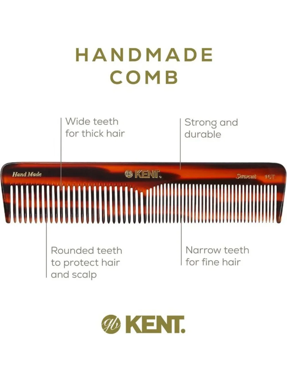Handmade Tortoise Detangling Comb for All Hair Types - Fine & Wide Tooth